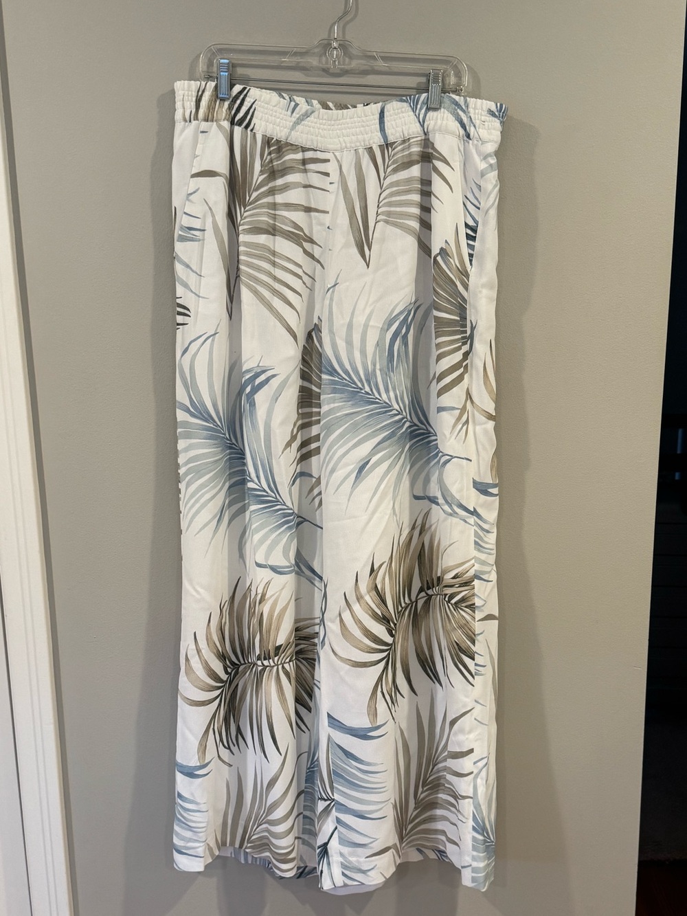 LAFAYETTE 148 Womens XL Tall Summer Palm Wide Leg Palazzo Pull On Pants Hi Waist